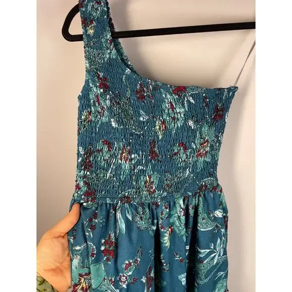 Band of the Free, Size Small, Teal Floral Paisley One-Shoulder Maxi Dress, EUC - Picture 2 of 8